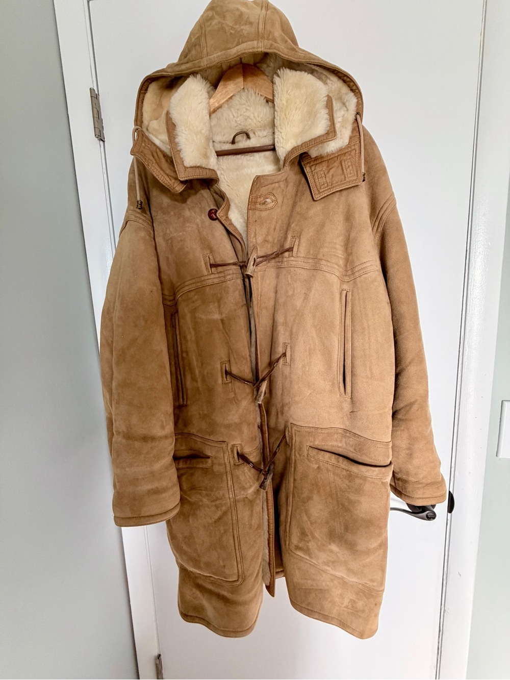 Men's Tan Shearling Hooded Coat